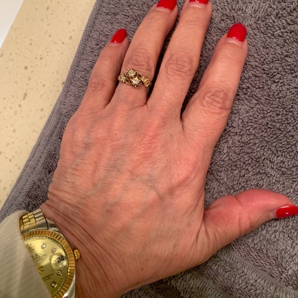 VINTAGE 14 KT YELLOW GOLD & 2 BRILLIANT ROUND GENUINE NATURAL DIAMONDS Ring. - Picture 7 of 10